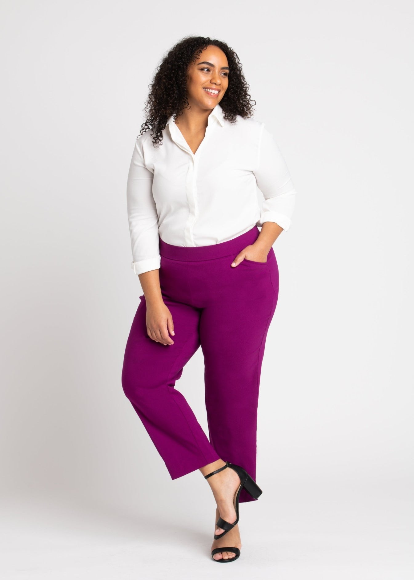 Roz & Ali Superstretch Magenta Pull On Ankle Pants - Plus - DressbarnPants