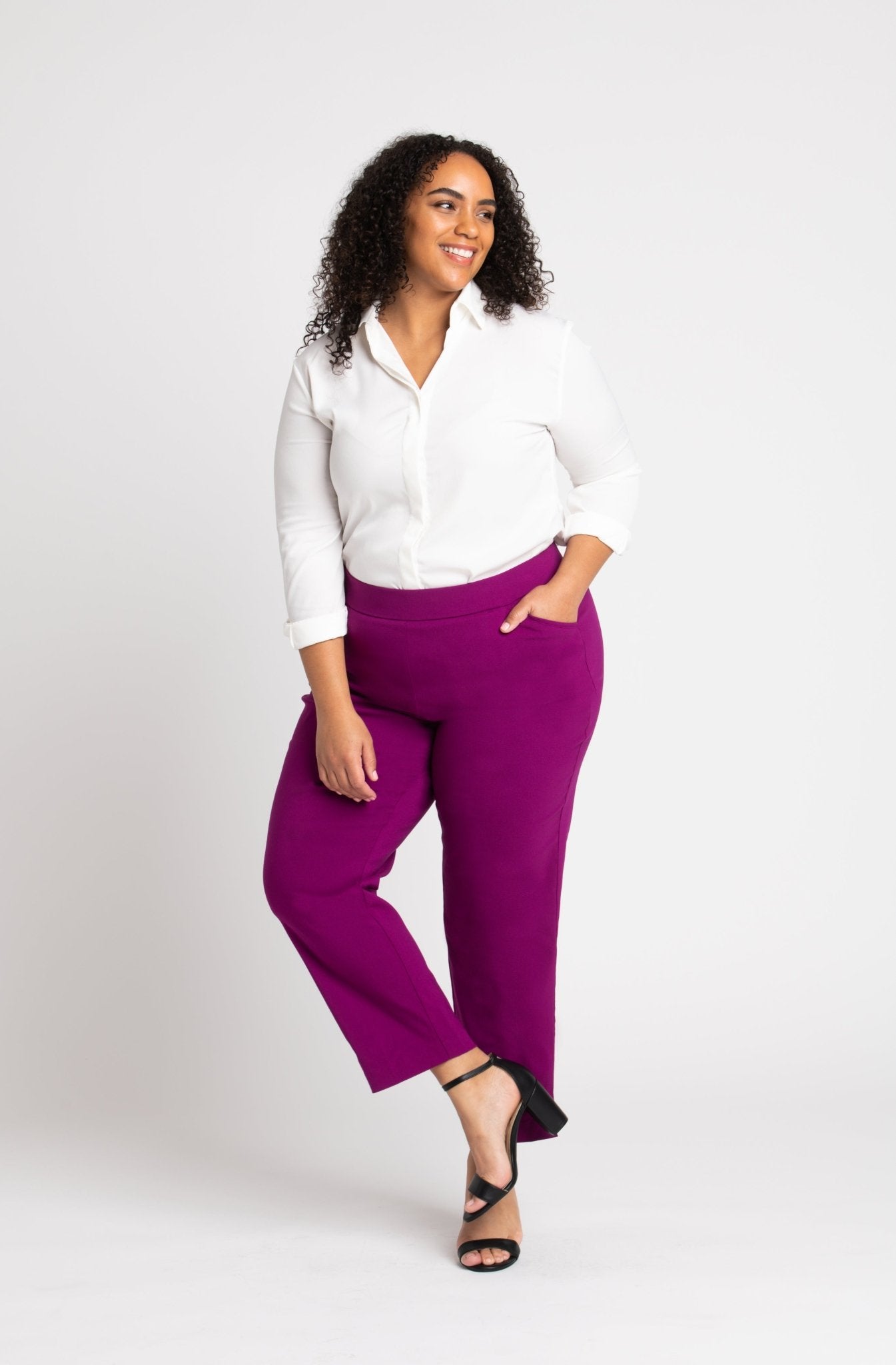 Roz & Ali Superstretch Magenta Pull On Ankle Pants - Plus - DressbarnPants