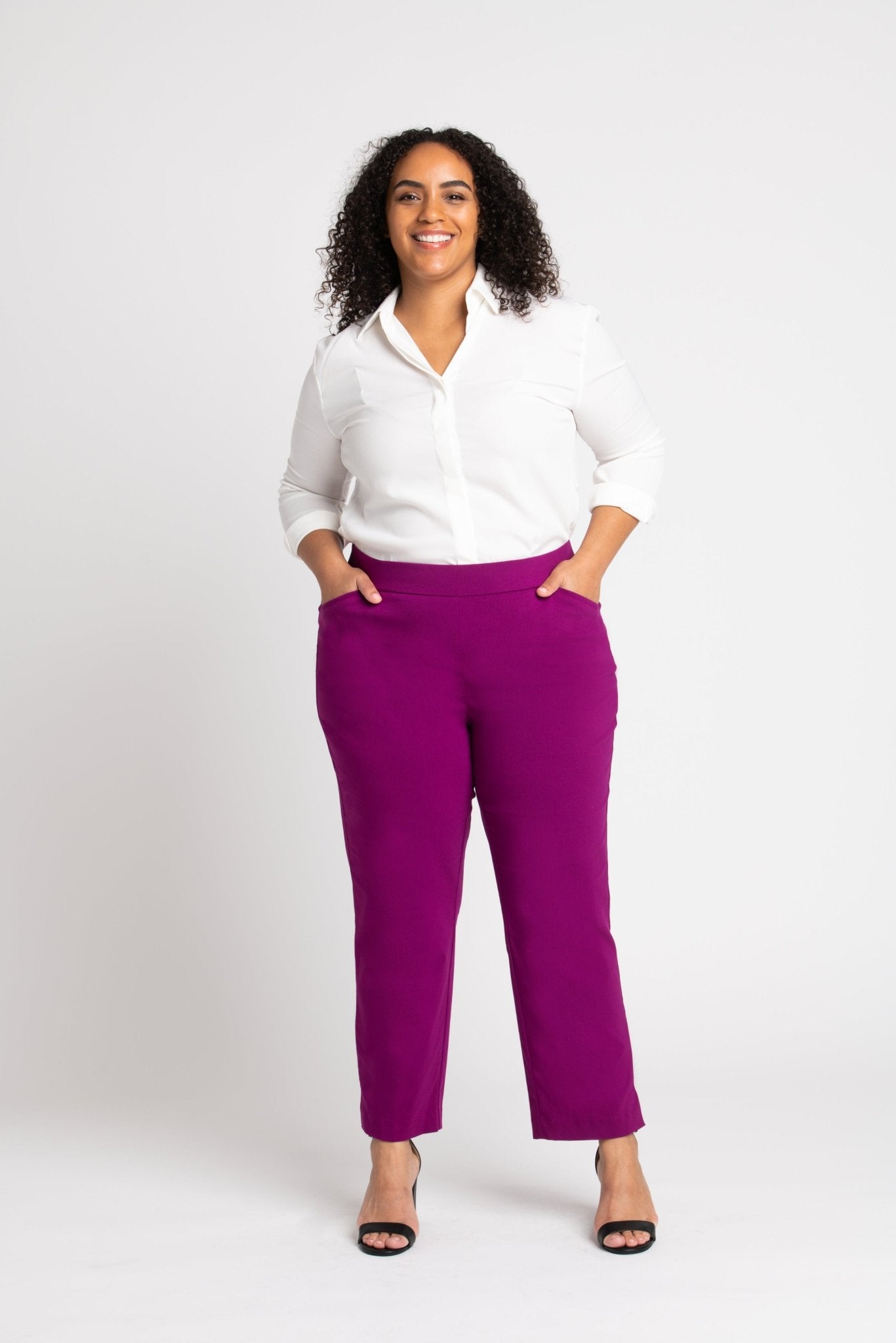 Roz & Ali Superstretch Magenta Pull On Ankle Pants - Plus - DressbarnPants