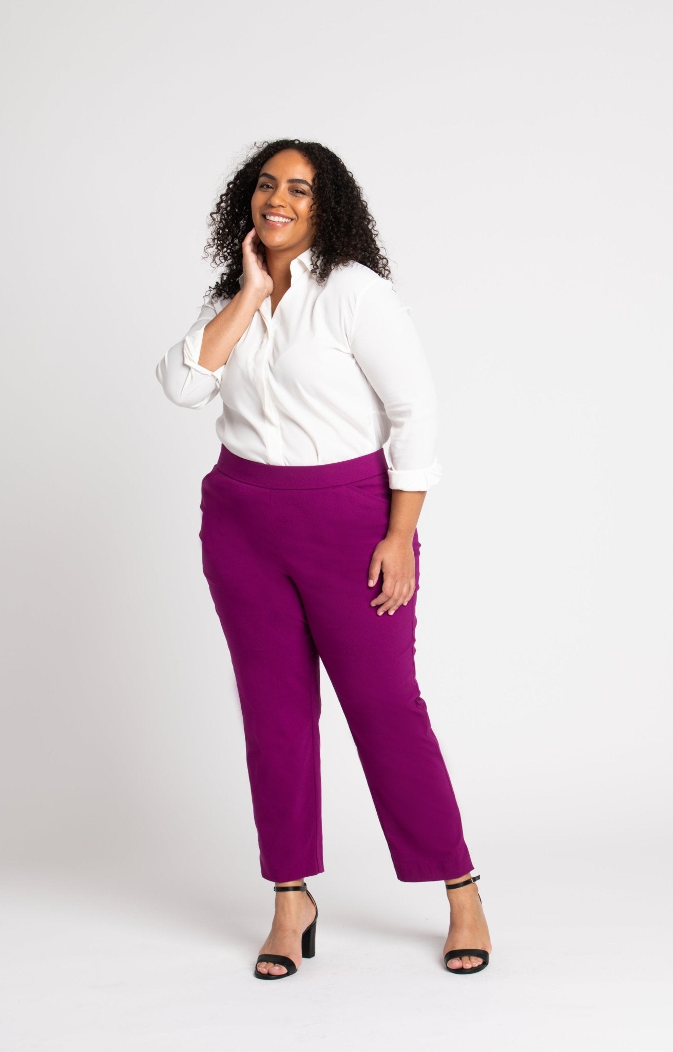 Roz & Ali Superstretch Magenta Pull On Ankle Pants - Plus - DressbarnPants