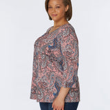 Roz & Ali V-Neck Diamond Stitch Paisley Popover - Plus - DressbarnShirts & Blouses