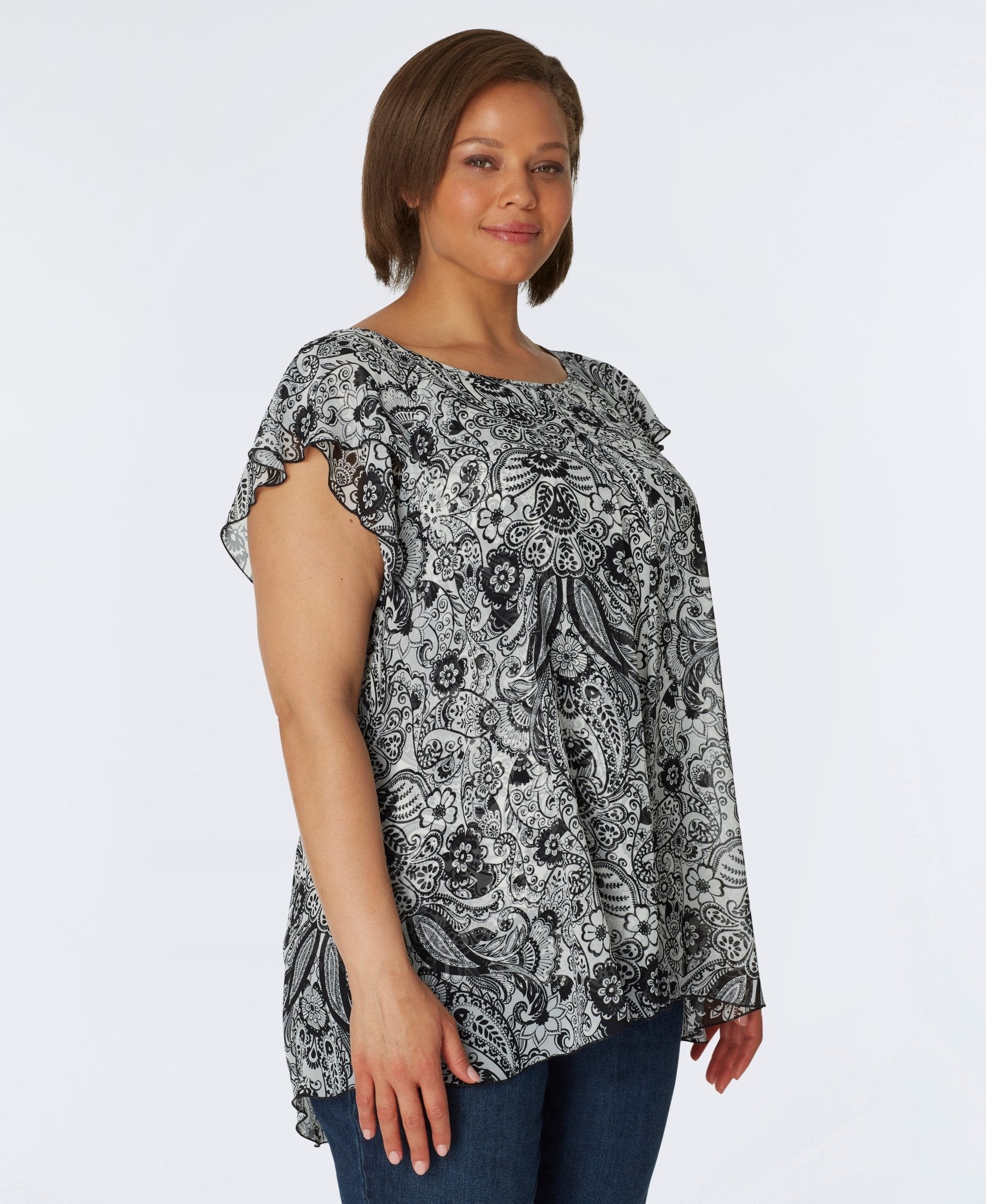 Roz & Short Sleeve Paisley Layered Popover - Plus - DressbarnShirts & Blouses