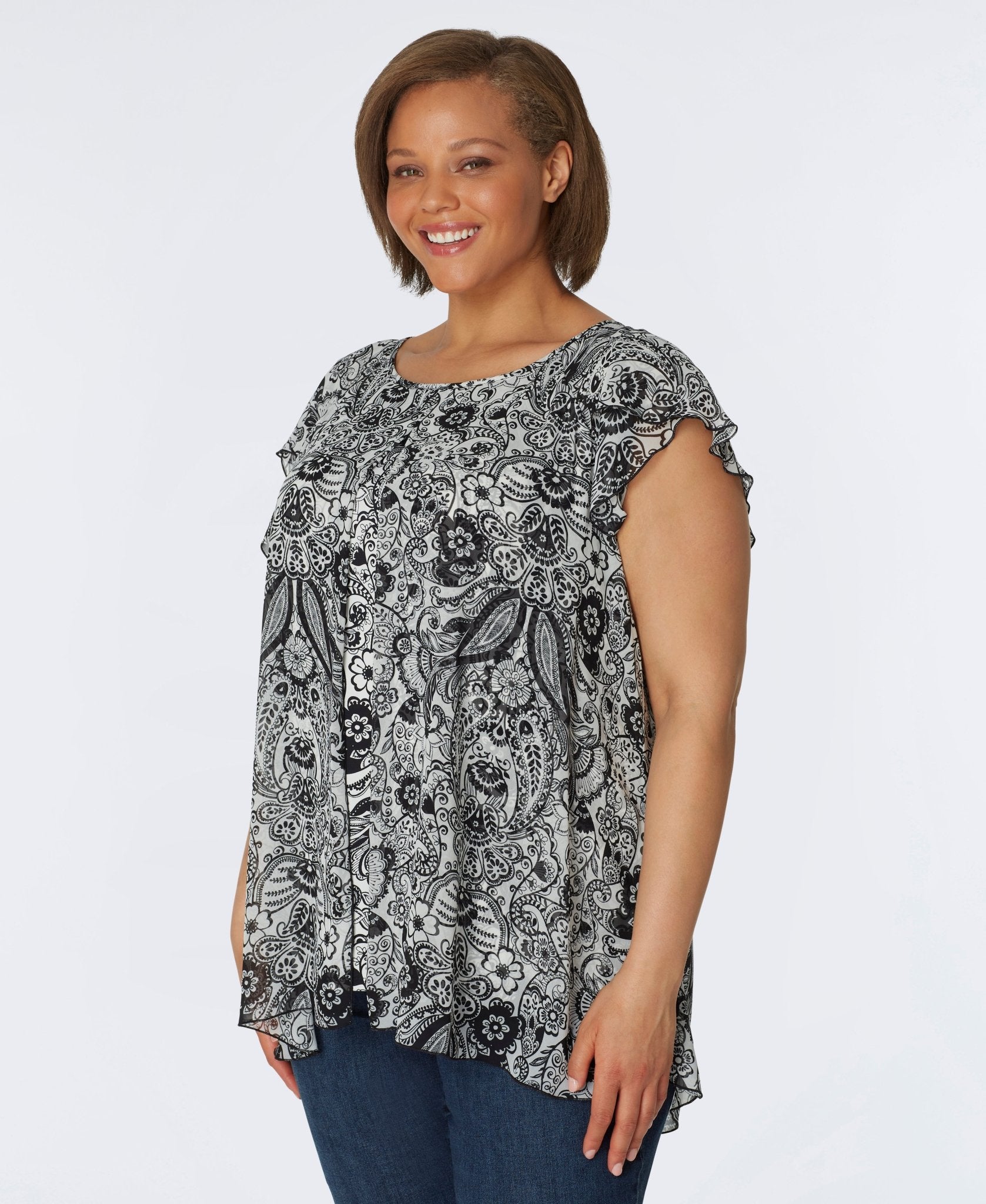 Roz & Short Sleeve Paisley Layered Popover - Plus - DressbarnShirts & Blouses