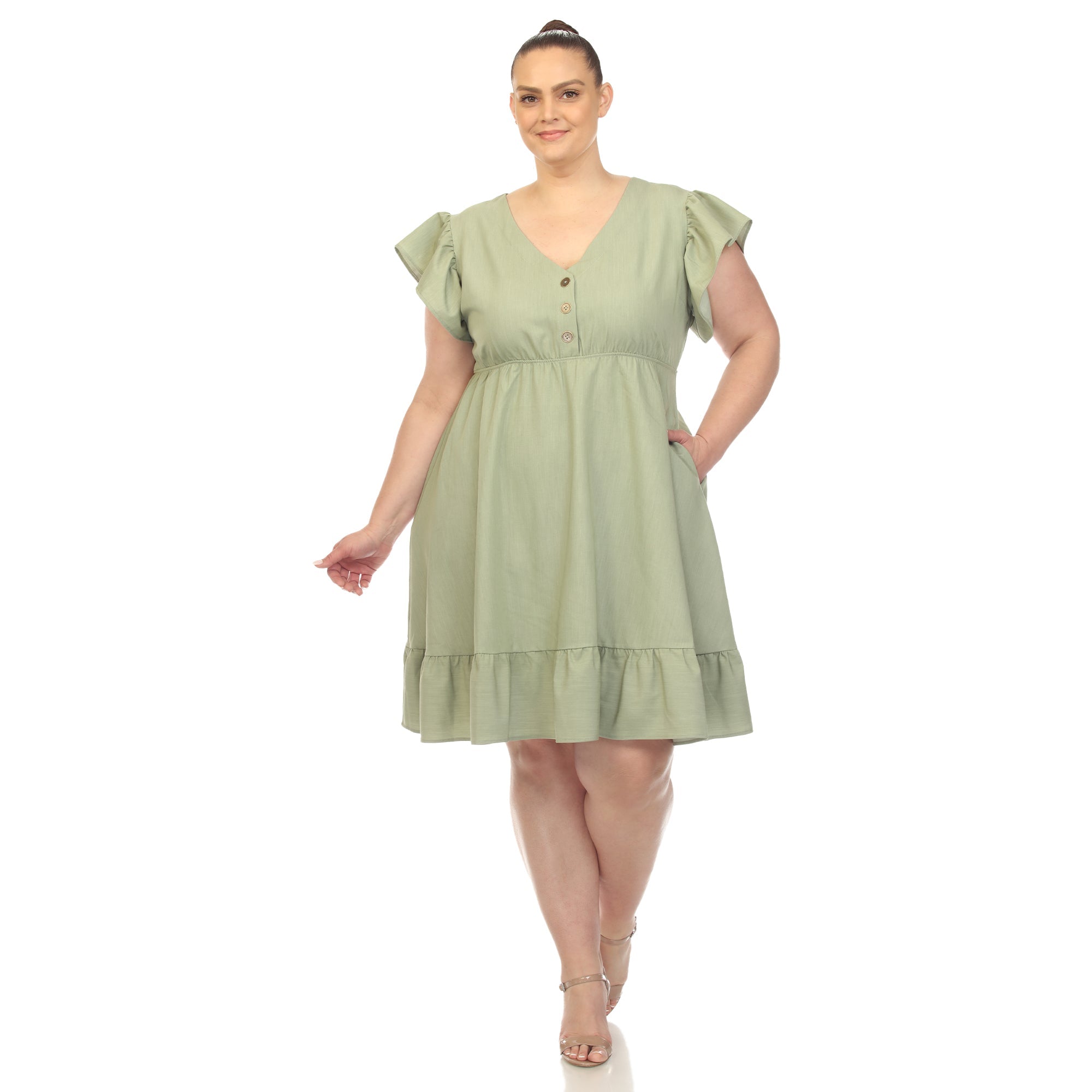 Ruffle Sleeve Knee-Length Dress - Plus - DressbarnDresses