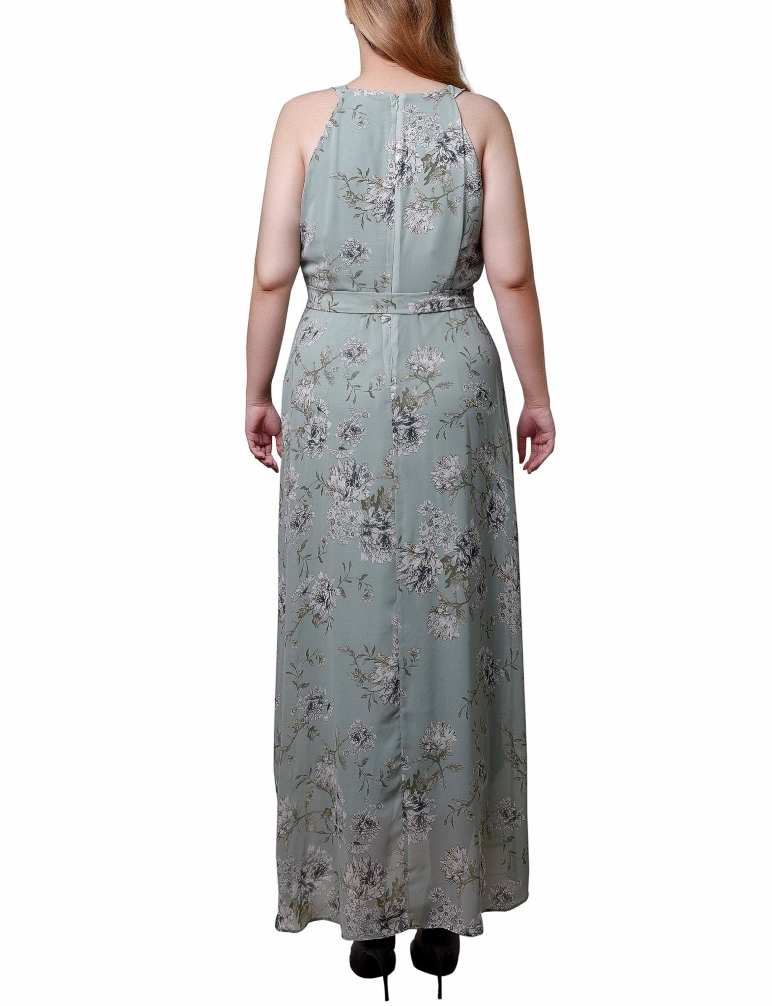Sage Ivory Floral Halter Front Chiffon Maxi Dress - Petite Dressbarn Sage Ivory Floral Halter Front Chiffon Maxi Dress - Petite Dressbarn