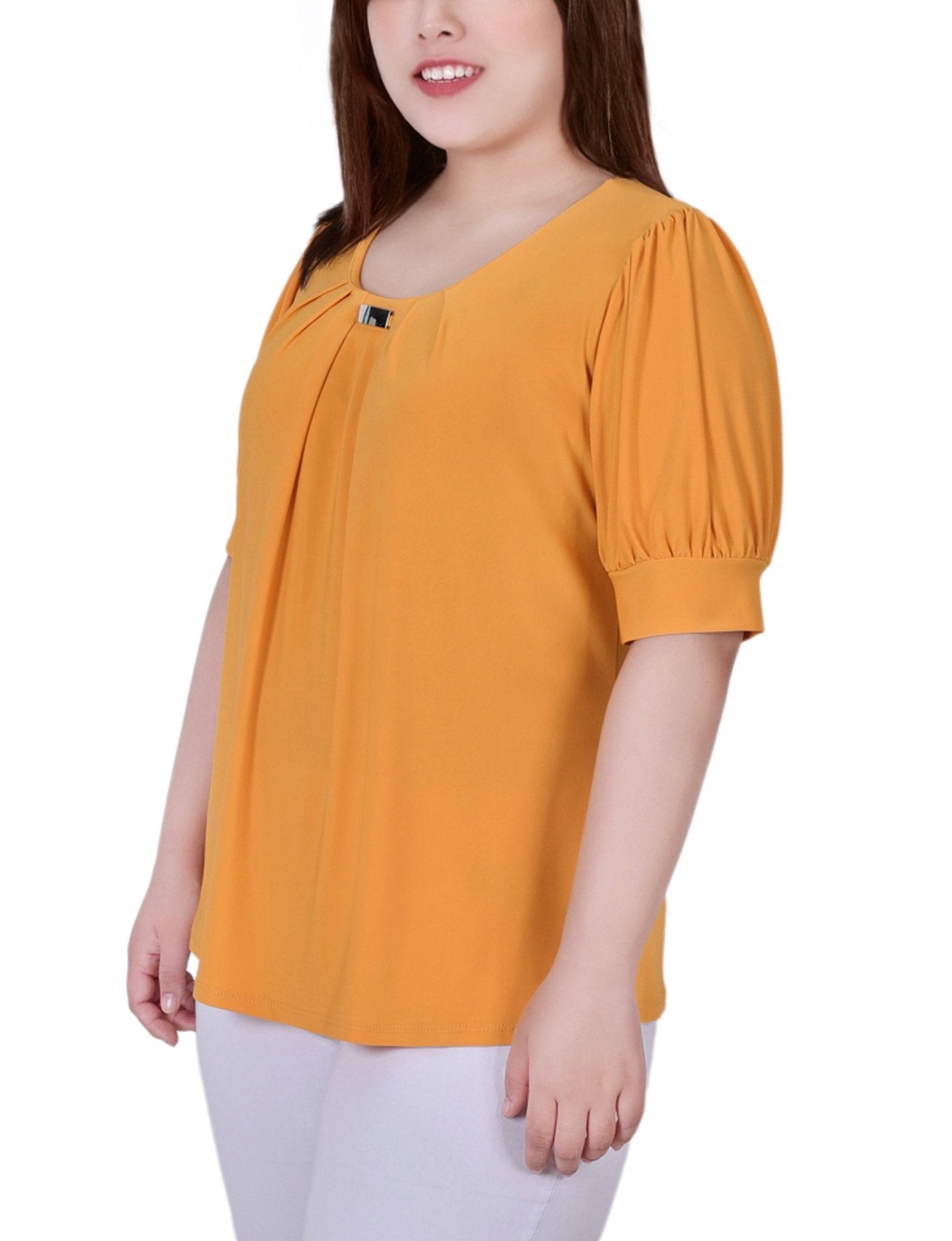 Samoan Sun Short Sleeve Balloon Sleeve Top With Hardware - Plus - DressbarnBlouses