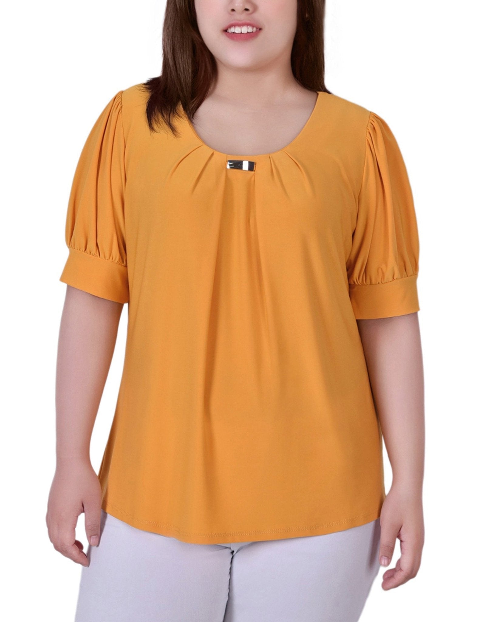 Samoan Sun Short Sleeve Balloon Sleeve Top With Hardware - Plus - DressbarnBlouses