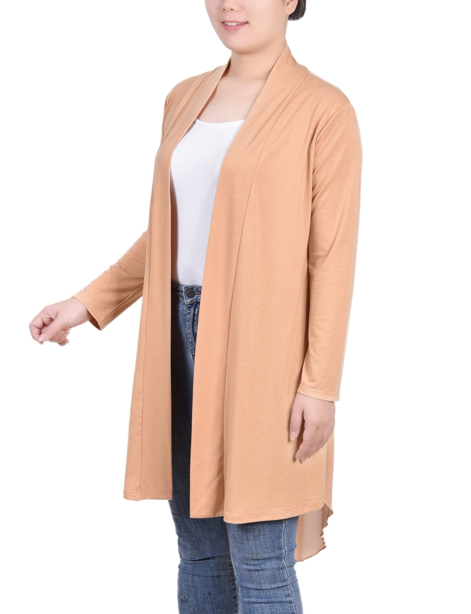Sand Long Sleeve Knit Cardigan With Chiffon Back - DressbarnCardigans & Completers