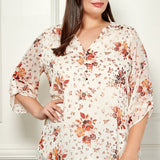 Sara Michelle-3 Quarter Tab Sleeve Mandarin Collar Popover Top - Plus - DressbarnShirts & Blouses