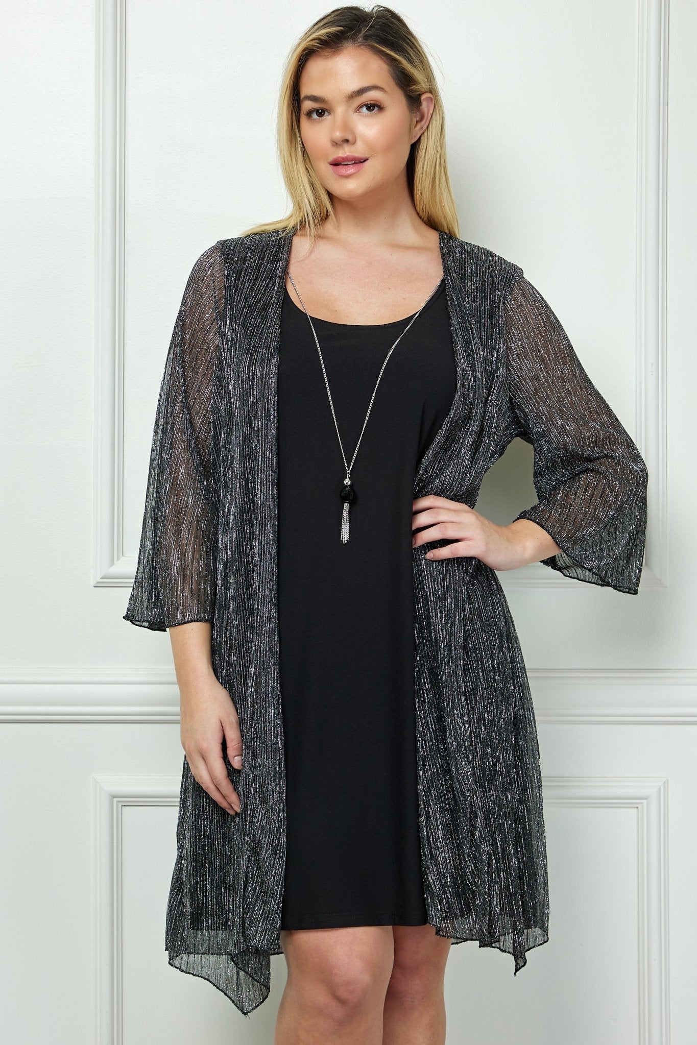 Sara Michelle 3/4 Bell Sleeve 2Fer Dress And Necklace - PLUS - DressbarnDresses