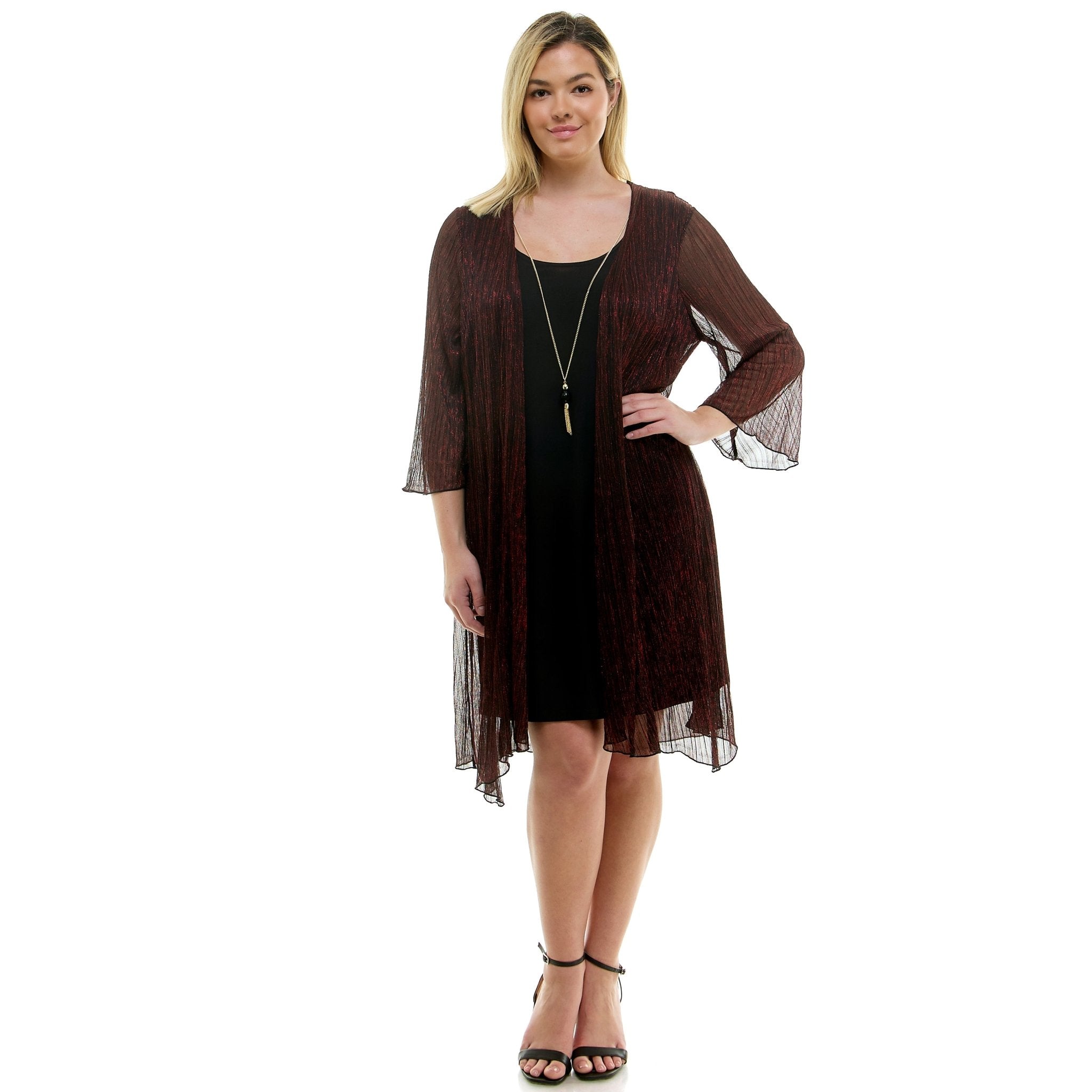 Sara Michelle 3/4 Bell Sleeve 2Fer Dress And Necklace - PLUS - DressbarnDresses