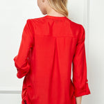 Sara Michelle 3/4 Button Tab Sleeve Patch Pockets Side Ties Popover - DressbarnShirts & Blouses