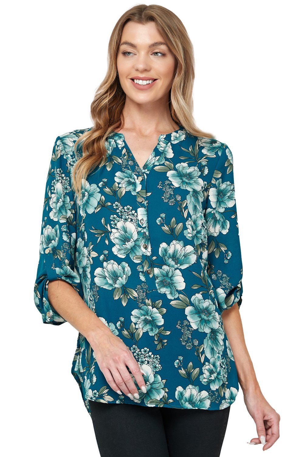 Sara Michelle 3/4 Sleeve Henley Placket Shirt Popover – Dressbarn