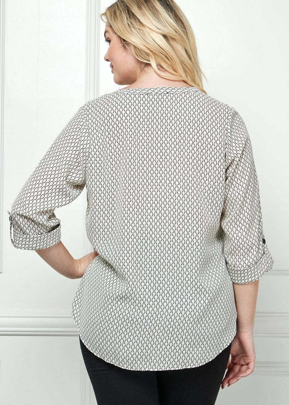 Sara Michelle 3/4 Sleeve Mandarin Collar Button Front Top - PLUS - DressbarnShirts & Blouses