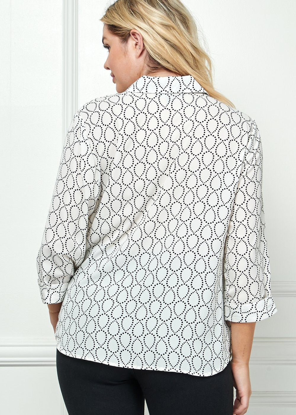 Sara Michelle 3/4 Sleeve Notch Cuff Johnny Collar Button Front Top - PLUS - DressbarnShirts & Blouses