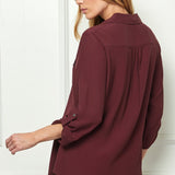 Sara Michelle 3/4 Sleeve Patch Pockets Button Front Johnny Collar Top - DressbarnShirts & Blouses
