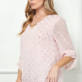 Sara Michelle 3/4 Step Sleeve V-Neck Chain Trim Bubble Blouse - DressbarnApparel