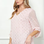 Sara Michelle 3/4 Step Sleeve V-Neck Chain Trim Bubble Blouse - DressbarnApparel