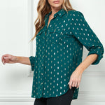 Sara Michelle 3Qtr Button Tab Slv Patch Pockets Collar Button Front Blouse - DressbarnShirts & Blouses