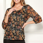 Sara Michelle 3Qtr Elastic Cuff Sleeve Criss Cross Back Detail Lined Lace Blouse - DressbarnShirts & Blouses
