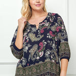 Sara Michelle 3Qtr Elastic Sleeve Trim Front Neck Border Priont Blouse - DressbarnShirts & Blouses