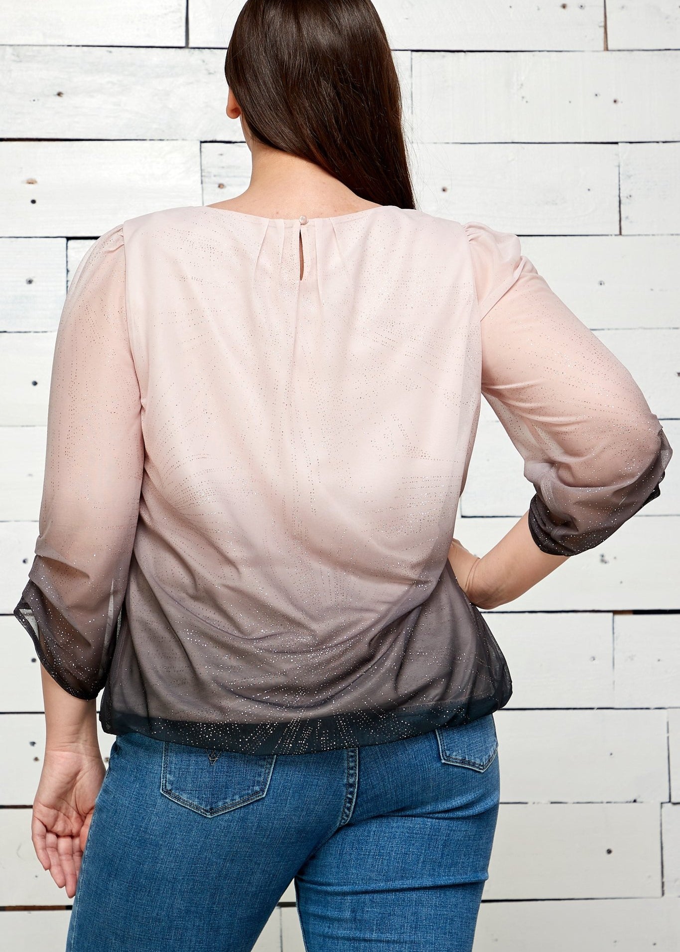 Sara Michelle 3Qtr Step Sleeve Lined Bubble Blouse-Plus - DressbarnShirts & Blouses