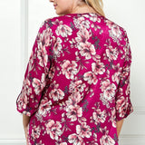 Sara Michelle Berry Floral 3/4 Button Tab Sleeve Mandarin Collar Lined Popover Blouse - Plus - DressbarnShirts & Blouses