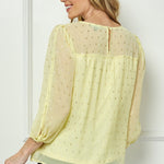 Sara Michelle Chamois & Gold 3/4 Knot Sleeve Scoop Neck Lined Blouse - DressbarnShirts & Blouses