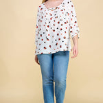Sara Michelle Cheetah 3/4 Button Tab Sleeve Chain Trim Neck Blouse - Plus - DressbarnShirts & Blouses