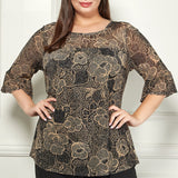 Sara Michelle Elbow Ruffle Sleeve Lined Trapeze Blouse - PLUS - DressbarnShirts & Blouses