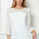 Sara Michelle Ivory & Gold 3/4 Knot Sleeve Scoop Neck Lined Blouse - DressbarnShirts & Blouses