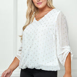 Sara Michelle Ivory & Gold 3/4 Step Sleeve V-Neck Chain Trim Bubble Blouse - Plus - DressbarnShirts & Blouses