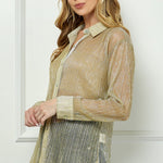 Sara Michelle L/S Johnny Collar Button Front Sheer Top - DressbarnShirts & Blouses