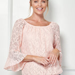Sara Michelle Rosy 3/4 Ruffle Sleeve Scoop Neck Lined Bubble Lace Blouse - DressbarnShirts & Blouses