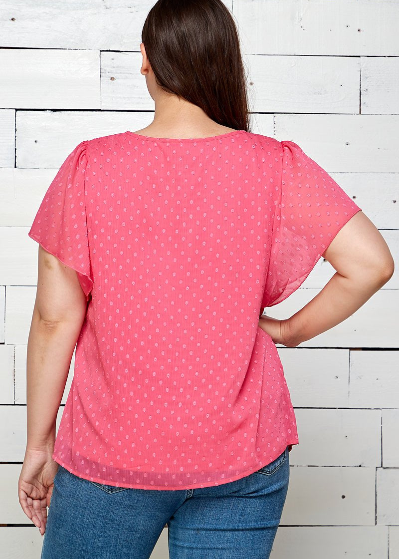 Sara Michelle Short Flutter Sleeve Embroidered Lined Top - Plus - DressbarnShirts & Blouses