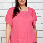 Sara Michelle Short Flutter Sleeve Embroidered Lined Top - Plus - DressbarnShirts & Blouses