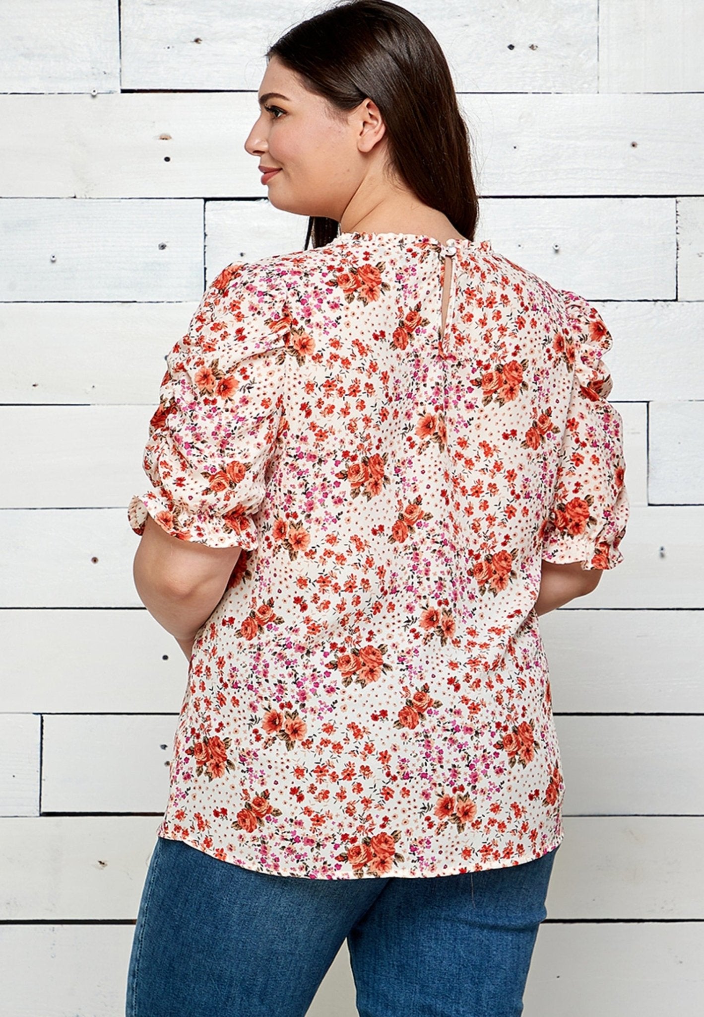 Sara Michelle Short Sleeve Georgette Print Blouse - Plus - DressbarnShirts & Blouses