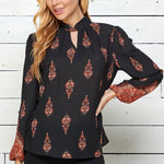 Sara Michelle Twisted Front Neck Long Sleeve Blouse - DressbarnShirts & Blouses