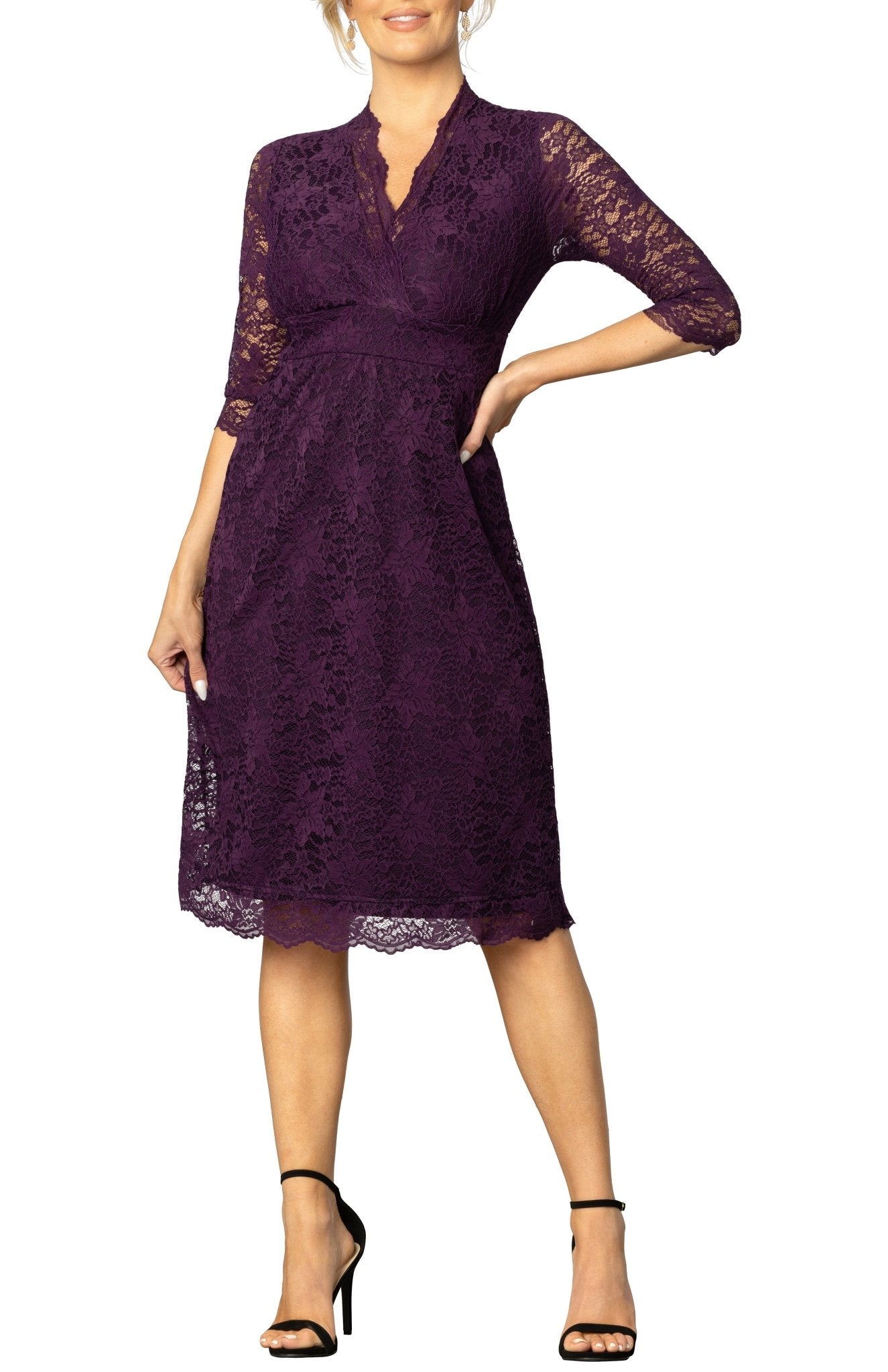 Kiyonna Women's Scalloped Boudoir Lace Cocktail Dress - Imperial Plum Kiyonna Women's Scalloped Boudoir Lace Cocktail Dress - Imperial Plum