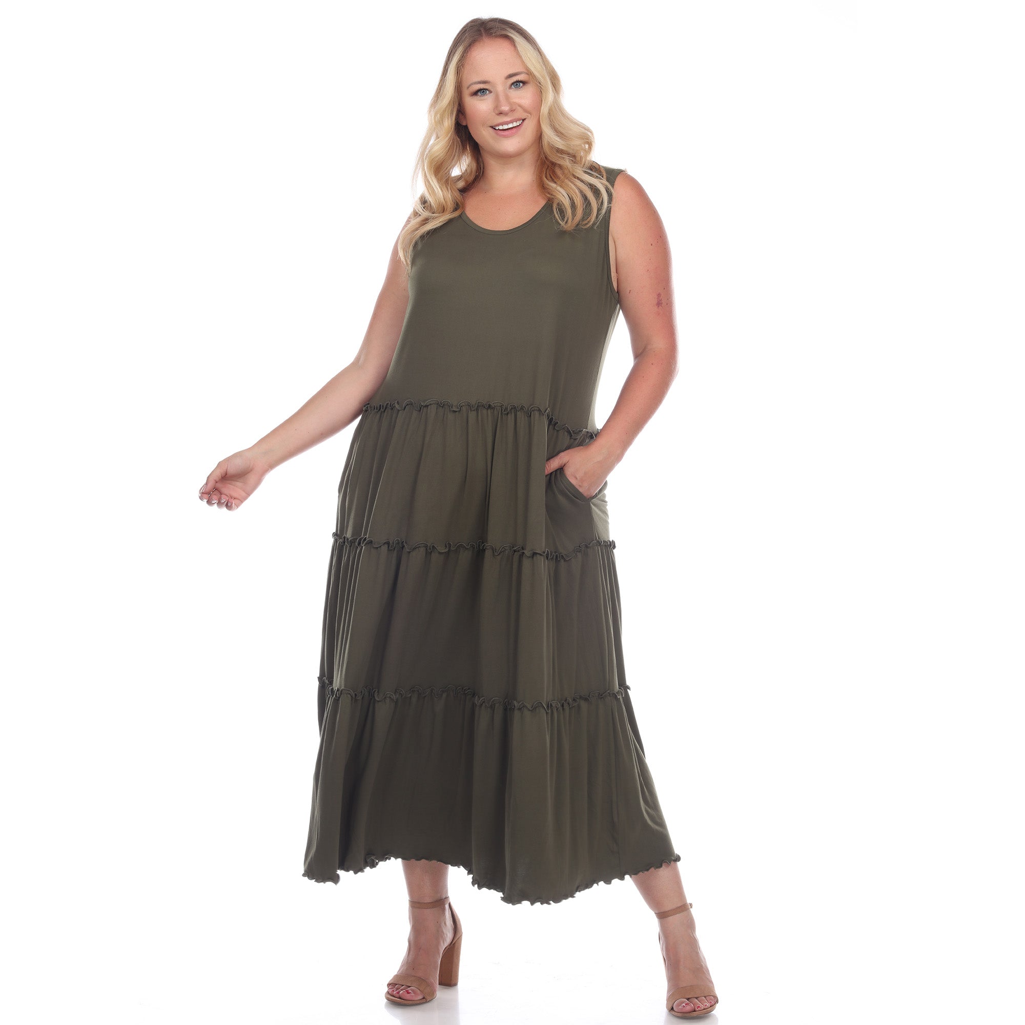 Scoop Neck Tiered Midi Dress - Plus - DressbarnDresses