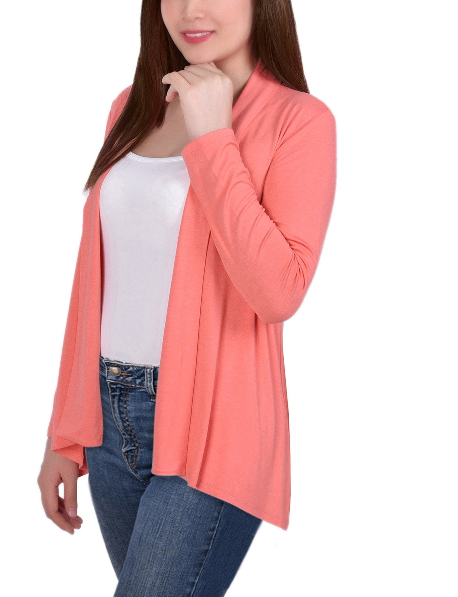 Shell Pink Solid 3/4 Sleeve Cardigan - DressbarnCardigans & Completers