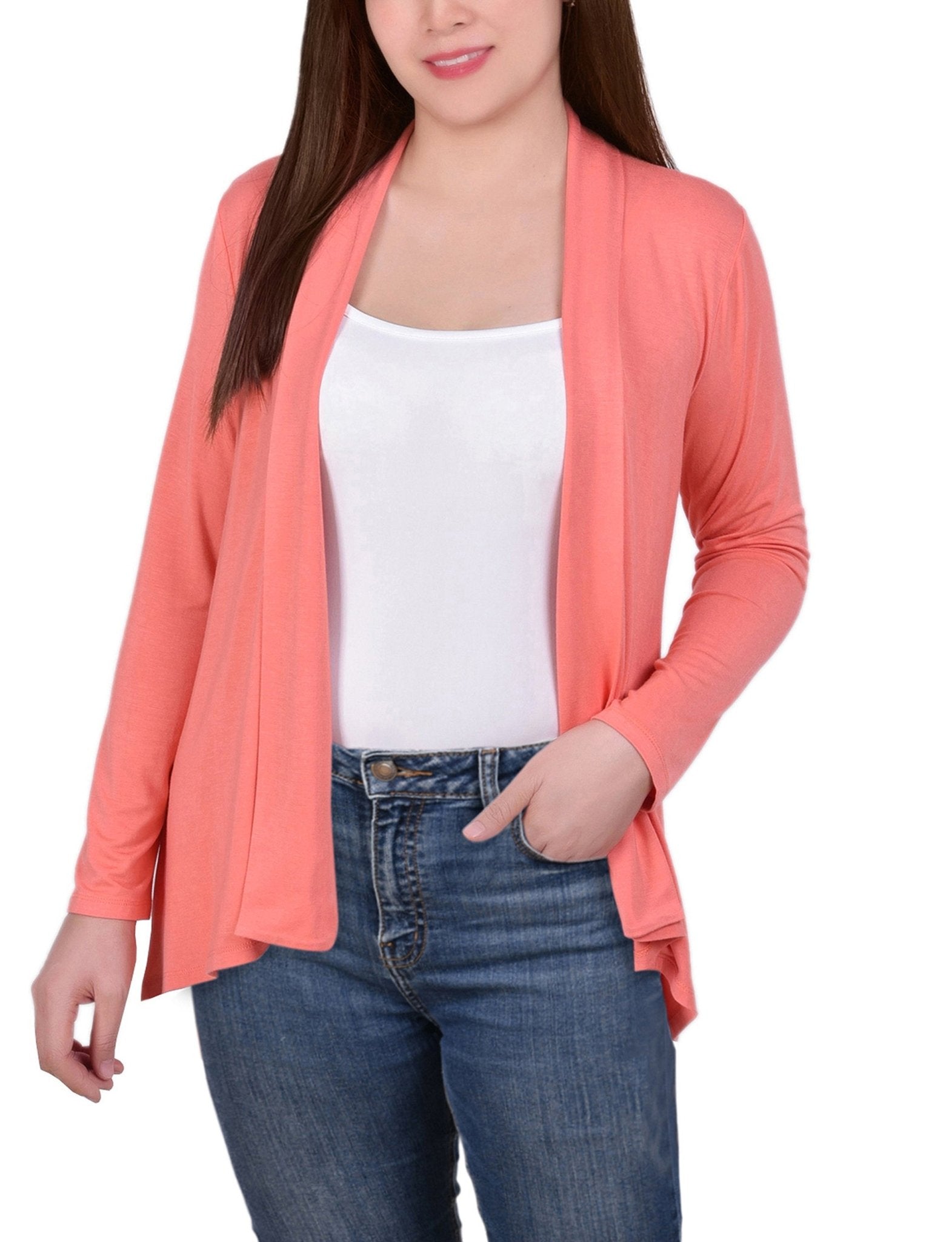 Shell Pink Solid 3/4 Sleeve Cardigan - DressbarnCardigans & Completers