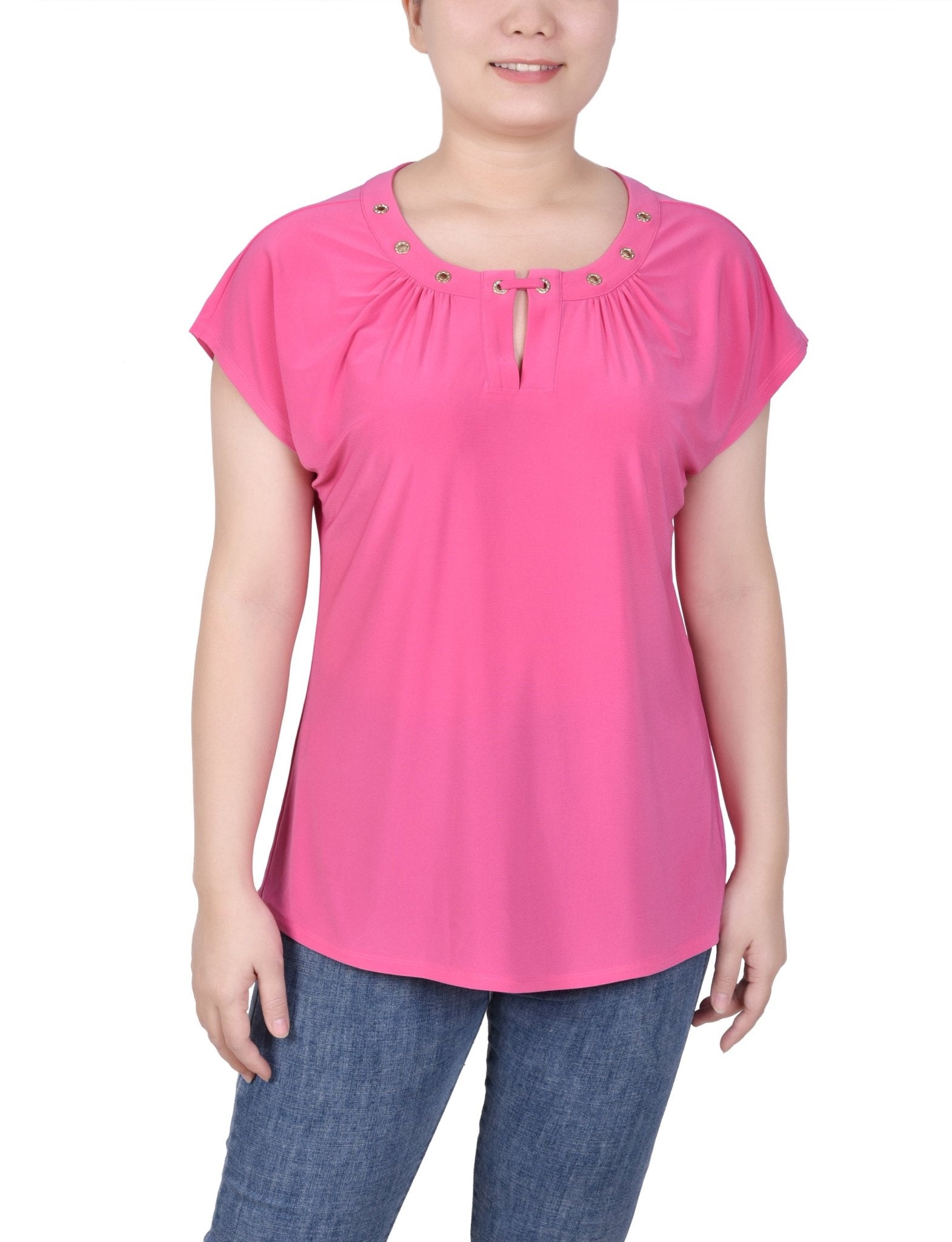 Short Extended-Sleeve Grommet Neck Knit Top - Petite - DressbarnShirts & Blouses