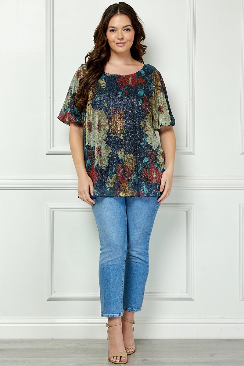 Short Puff Sleeve Scoop Neck Bubble Blouse - Plus - DressbarnApparel