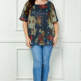 Short Puff Sleeve Scoop Neck Bubble Blouse - Plus - DressbarnApparel