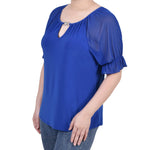 Short Ruffle Sleeve Top With Rhinestones - Petite - DressbarnShirts & Blouses