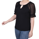 Short Ruffle Sleeve Top With Rhinestones - Petite - DressbarnShirts & Blouses