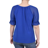 Short Ruffle Sleeve Top With Rhinestones - Petite - DressbarnShirts & Blouses