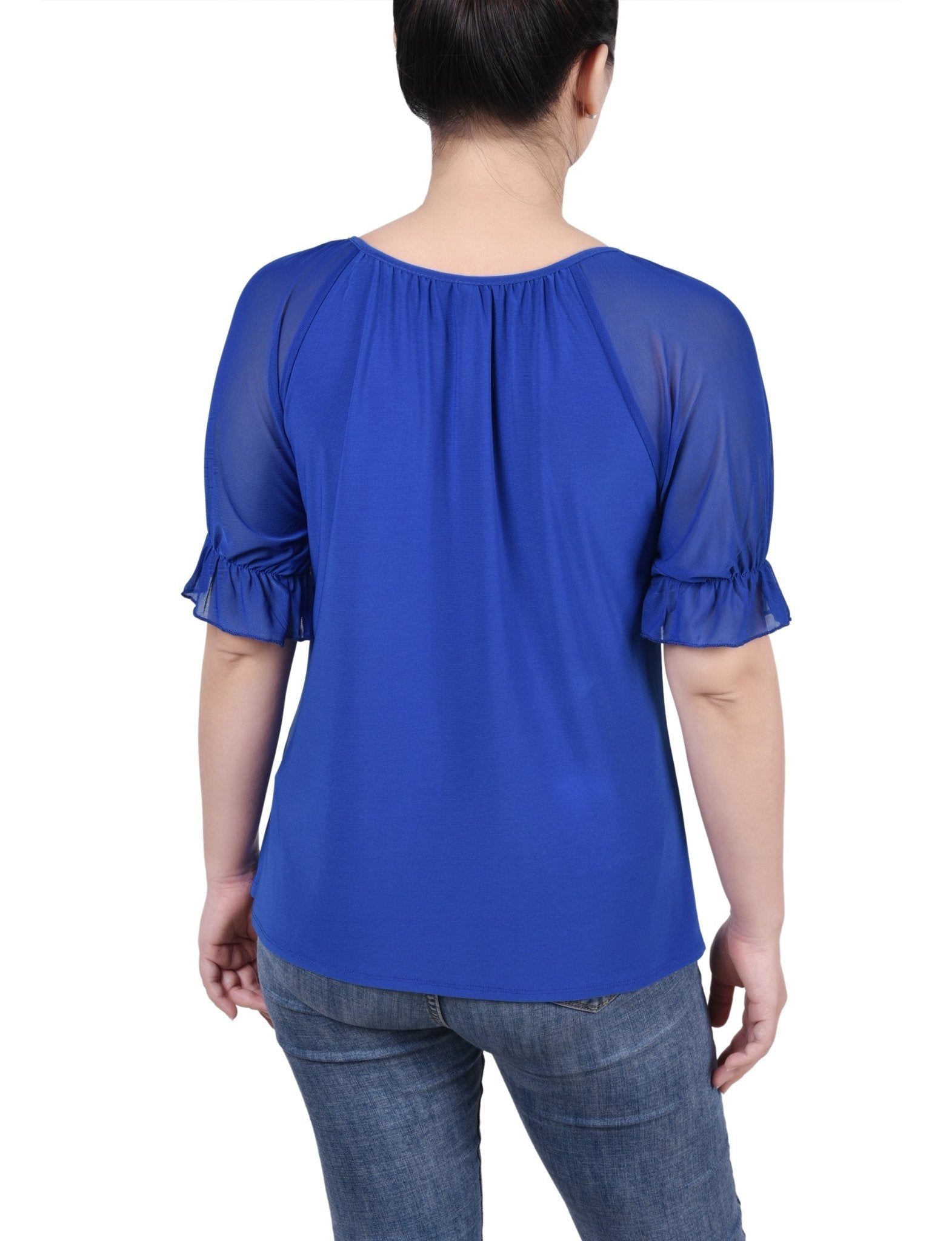 Short Ruffle Sleeve Top With Rhinestones - Petite - DressbarnShirts & Blouses