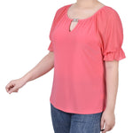 Short Ruffle Sleeve Top With Rhinestones - Petite - DressbarnShirts & Blouses